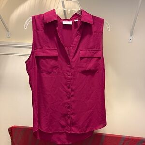 New York & Company Fuchsia Sleeveless Button-Down Shirt